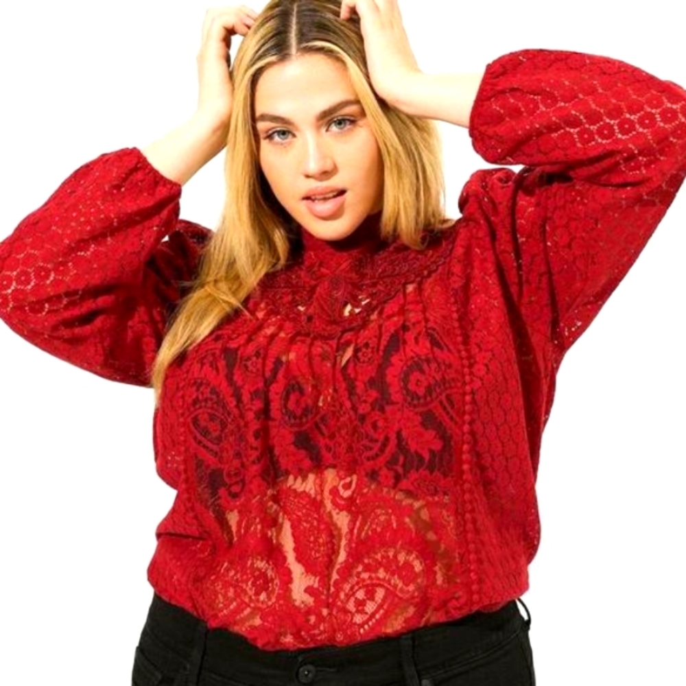 Mixed Lace High Neck Top Torrid